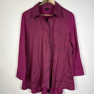 Lisa Bayne Artsy Pink Linen Bamboo Button Down Lagenlook Tunic Blouse